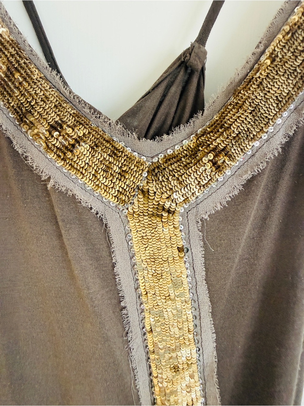 Gold Sequin Trim Taupe Tank Mint brand Top Sz M